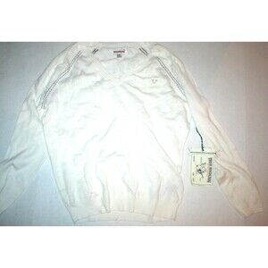 New Womens Cashmere True Religion Jeans Sweater Top NWT L Crystals Off White